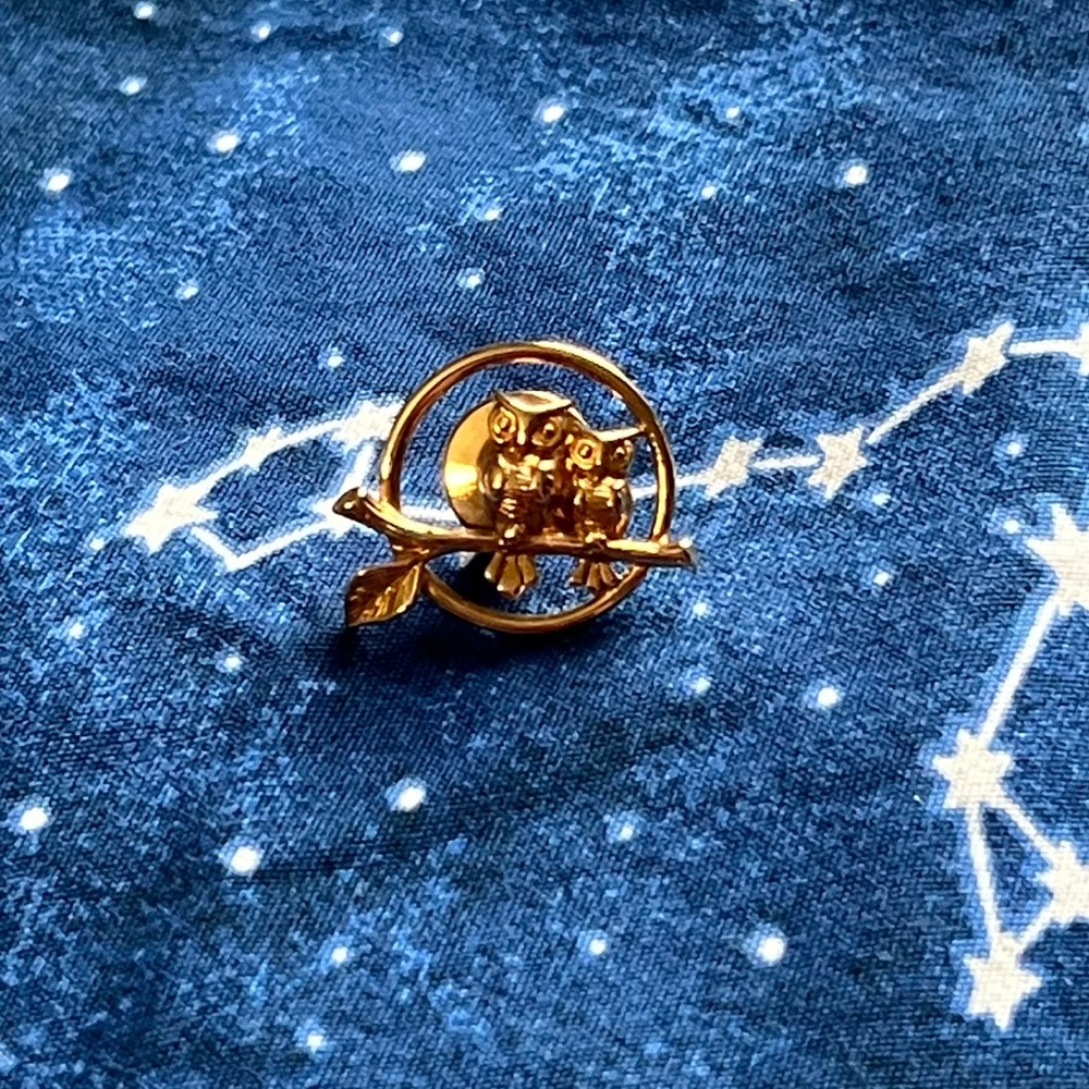 LAST CHANCE! VINTAGE Avon Gold Two Owls on Branch Lapel Pin Brooch - Picture 2 of 3